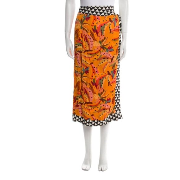 Farm Rio Contrast Wrap Midi Skirt Anthropologie Vibrant Banana Print XS beaded - Picture 4 of 16